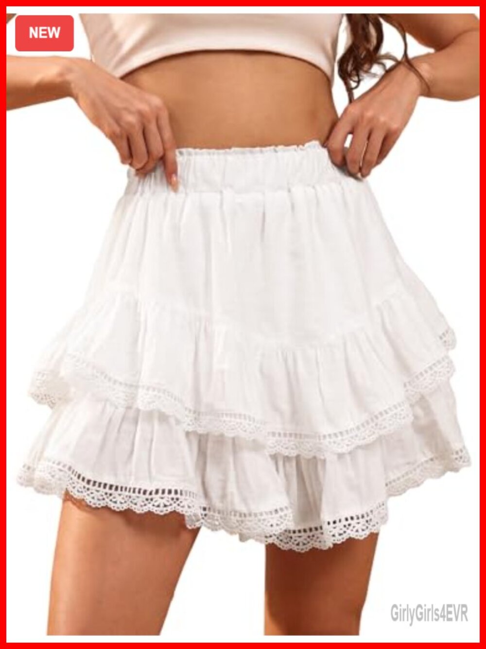 Flowy Ruffle Eyelet Skorts High Waisted Boho Mini Summer Casual